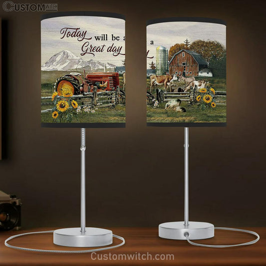 Today will be a great day Farm animals Sunflower Table Lamb Gift - Bible Verse Table Lamb - Religious Bedroom Decor