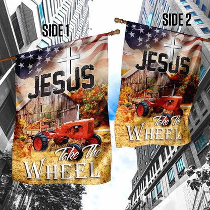 Tractor Jesus Take The Wheel House Flags, Christian Flag, Scripture Flag, Garden Banner