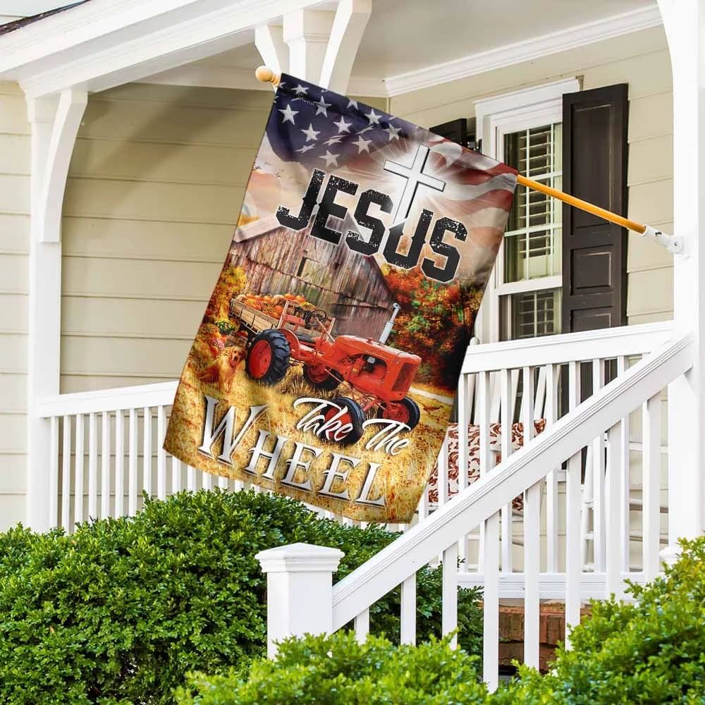 Tractor Jesus Take The Wheel House Flags, Christian Flag, Scripture Flag, Garden Banner
