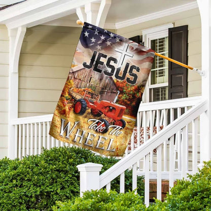 Tractor Jesus Take The Wheel House Flags, Christian Flag, Scripture Flag, Garden Banner