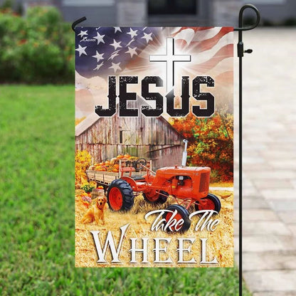 Tractor Jesus Take The Wheel House Flags, Christian Flag, Scripture Flag, Garden Banner