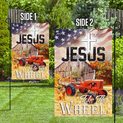 Tractor Jesus Take The Wheel House Flags, Christian Flag, Scripture Flag, Garden Banner