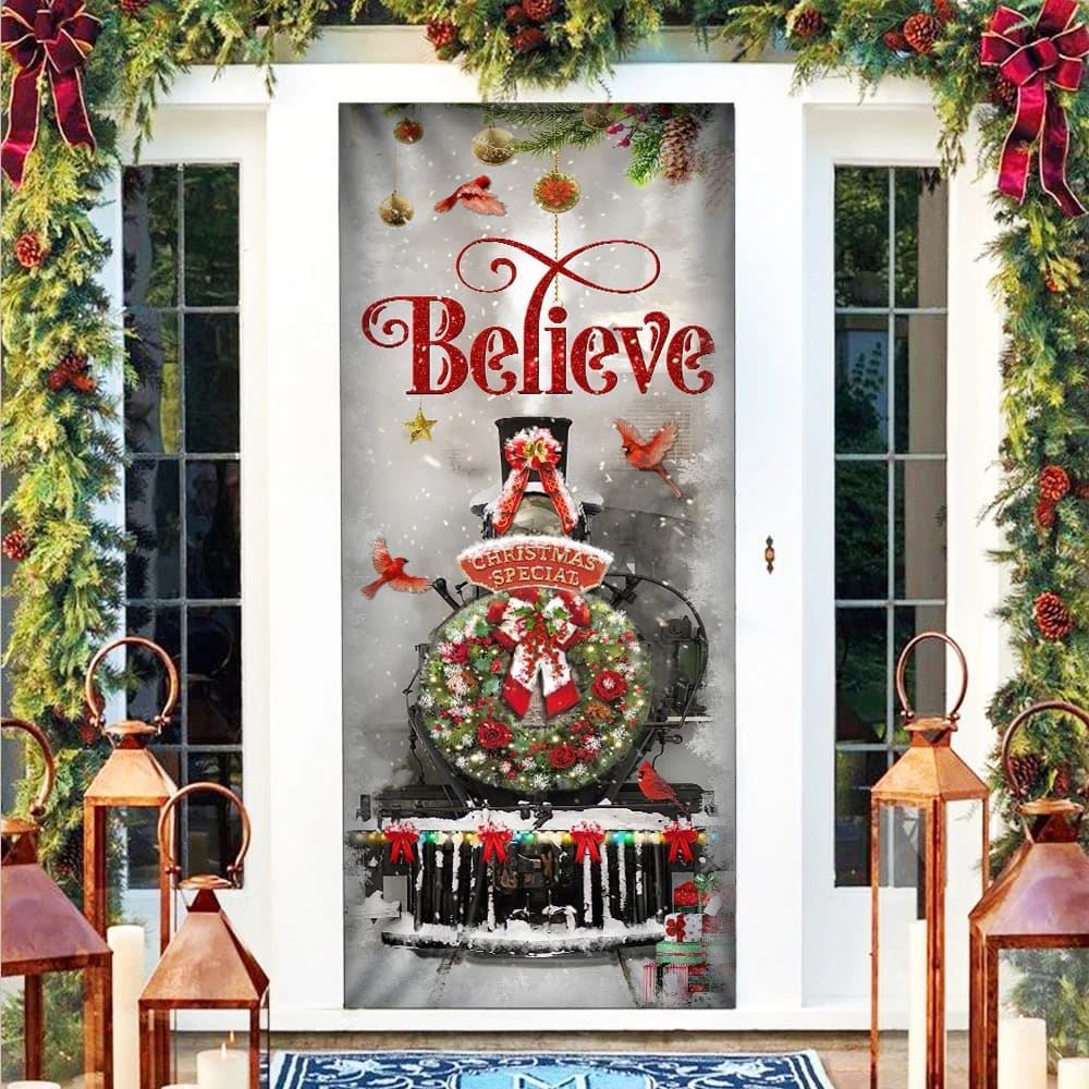 Train Christmas Believe Door Cover, Christmas Door Knob Covers, Christmas Outdoor Decoration
