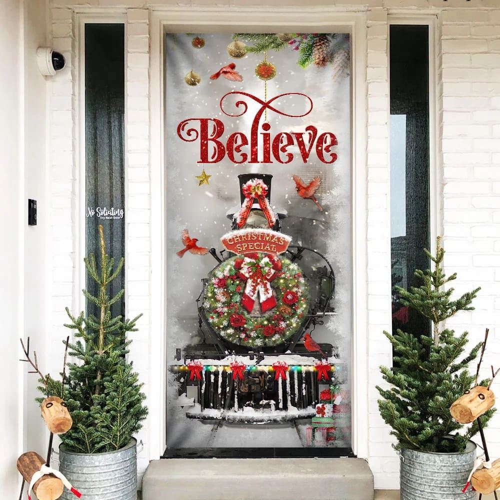 Train Christmas Believe Door Cover, Christmas Door Knob Covers, Christmas Outdoor Decoration