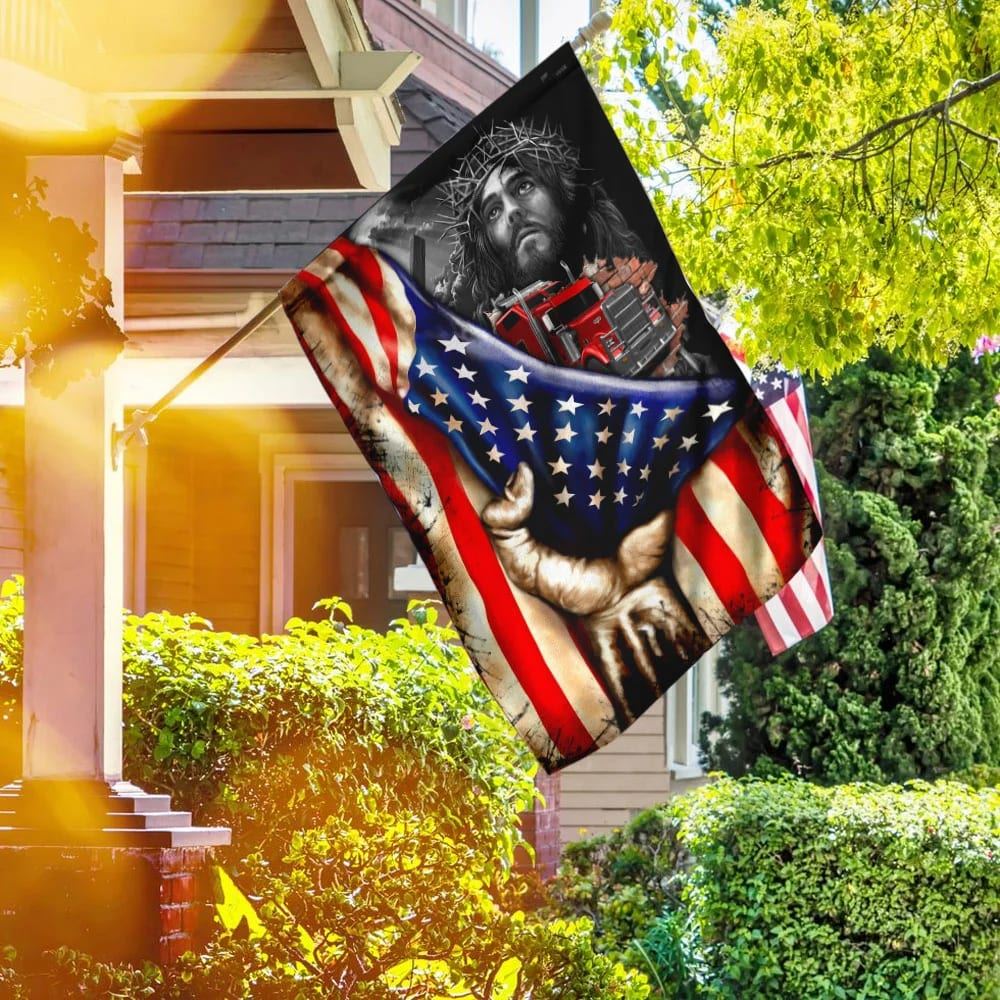 Trucker Christian House Flag, Outdoor Religious Flags, Christian Flag, Scripture Flag, Garden Banner