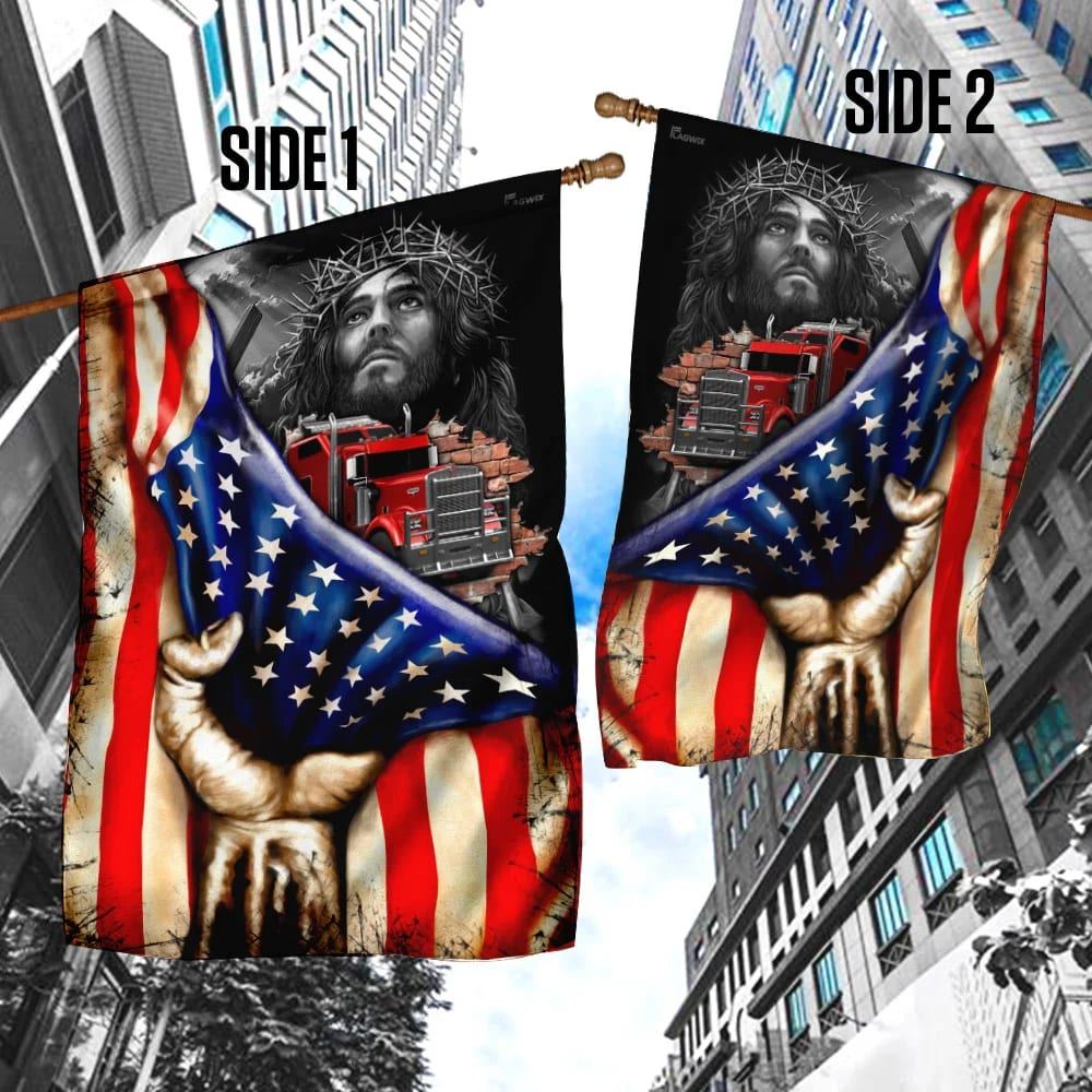 Trucker Christian House Flag, Outdoor Religious Flags, Christian Flag, Scripture Flag, Garden Banner