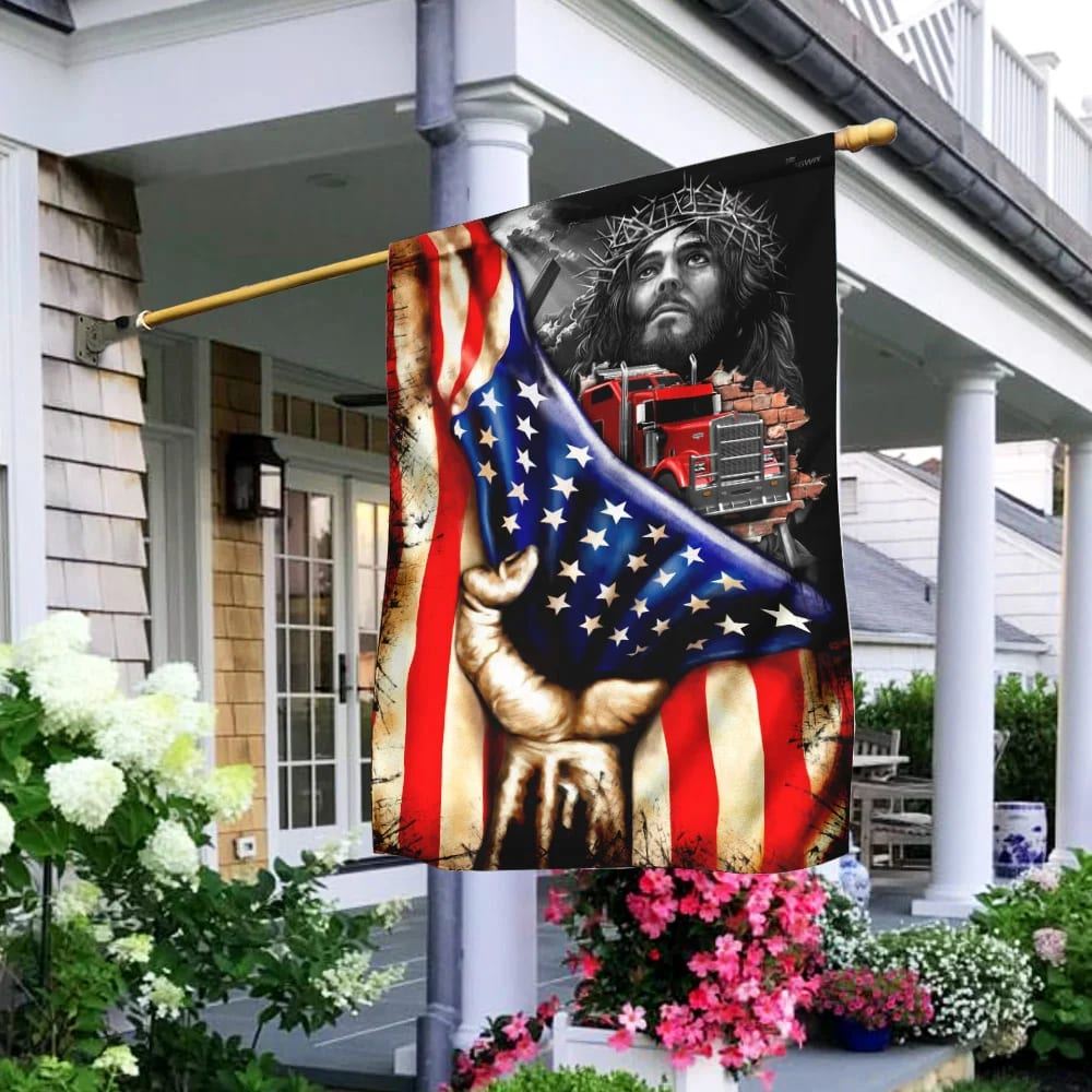 Trucker Christian House Flag, Outdoor Religious Flags, Christian Flag, Scripture Flag, Garden Banner