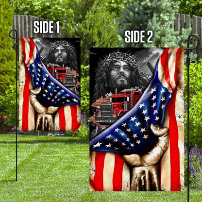 Trucker Christian House Flag, Outdoor Religious Flags, Christian Flag, Scripture Flag, Garden Banner