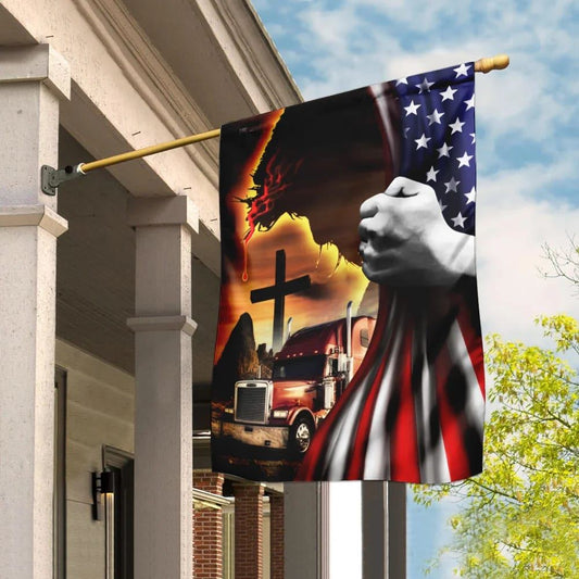 Trucker Jesus Christian American House Flags, Christian Flag, Scripture Flag, Garden Banner