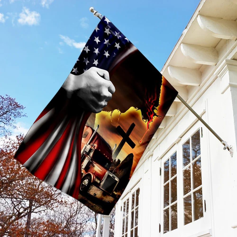 Trucker Jesus Christian American House Flags, Christian Flag, Scripture Flag, Garden Banner