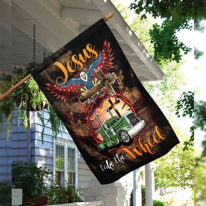 Trucker Jesus Take The Wheel House Flag, Outdoor Religious Flags, Christian Flag, Scripture Flag, Garden Banner