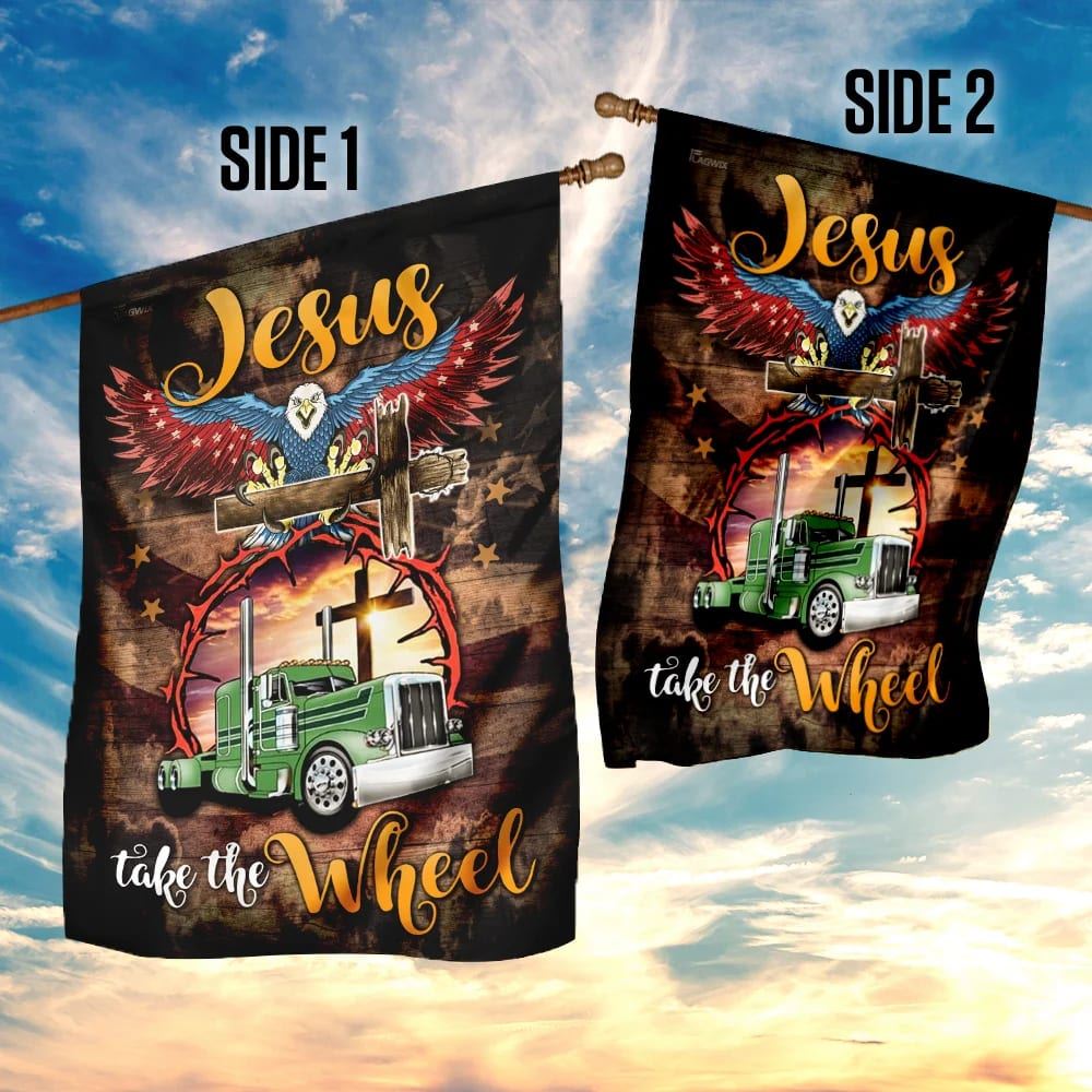 Trucker Jesus Take The Wheel House Flag, Outdoor Religious Flags, Christian Flag, Scripture Flag, Garden Banner