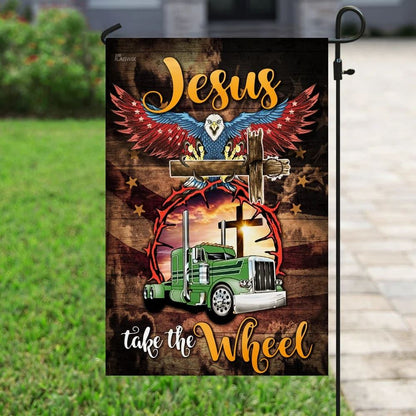 Trucker Jesus Take The Wheel House Flag, Outdoor Religious Flags, Christian Flag, Scripture Flag, Garden Banner