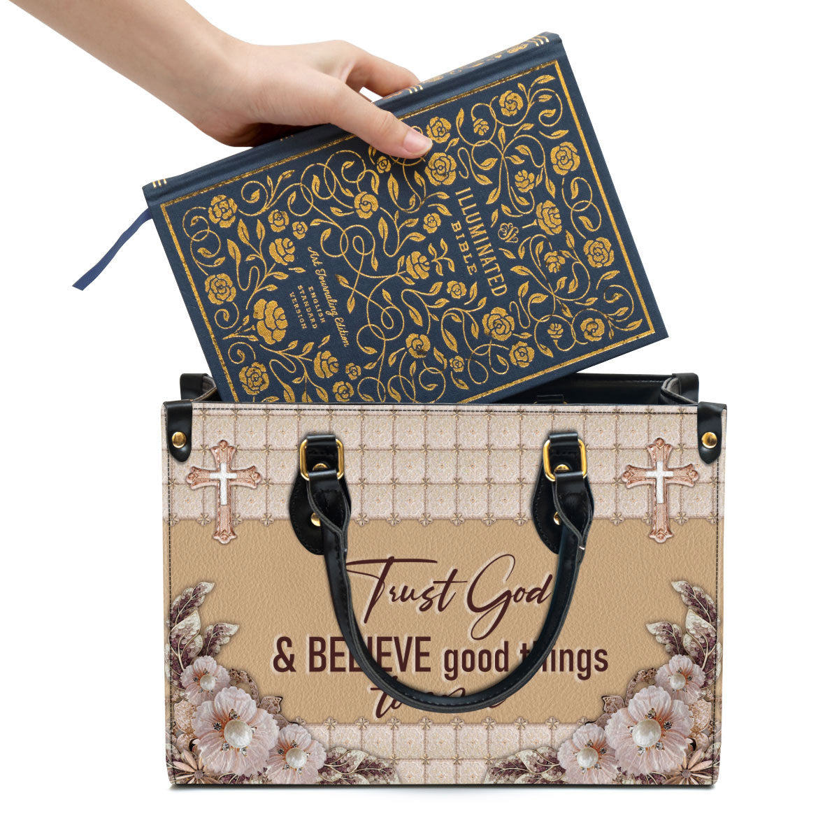 Trust God And Believe Good Things To Come Elegant Christian Leather Handbag, Religious Gifts For Women