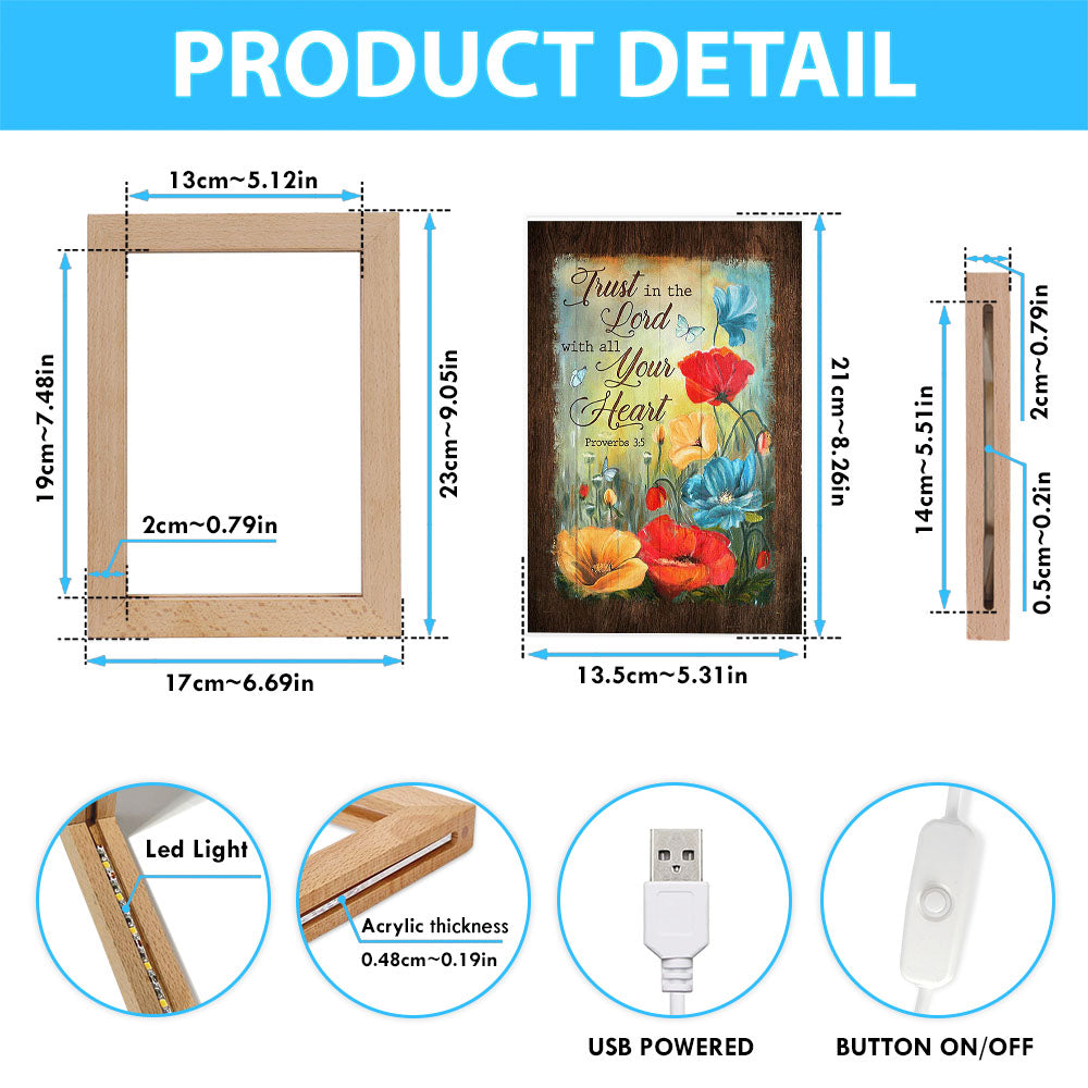Trust In Lord With All Your Heart Poppy Butterfly Frame Lamp Print - Inspirational Frame Lamp Art - Christian Art Home Decor