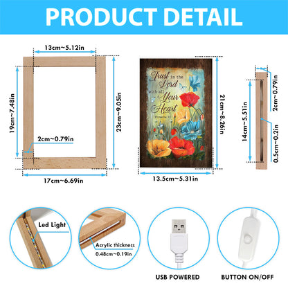 Trust In Lord With All Your Heart Poppy Butterfly Frame Lamp Print - Inspirational Frame Lamp Art - Christian Art Home Decor