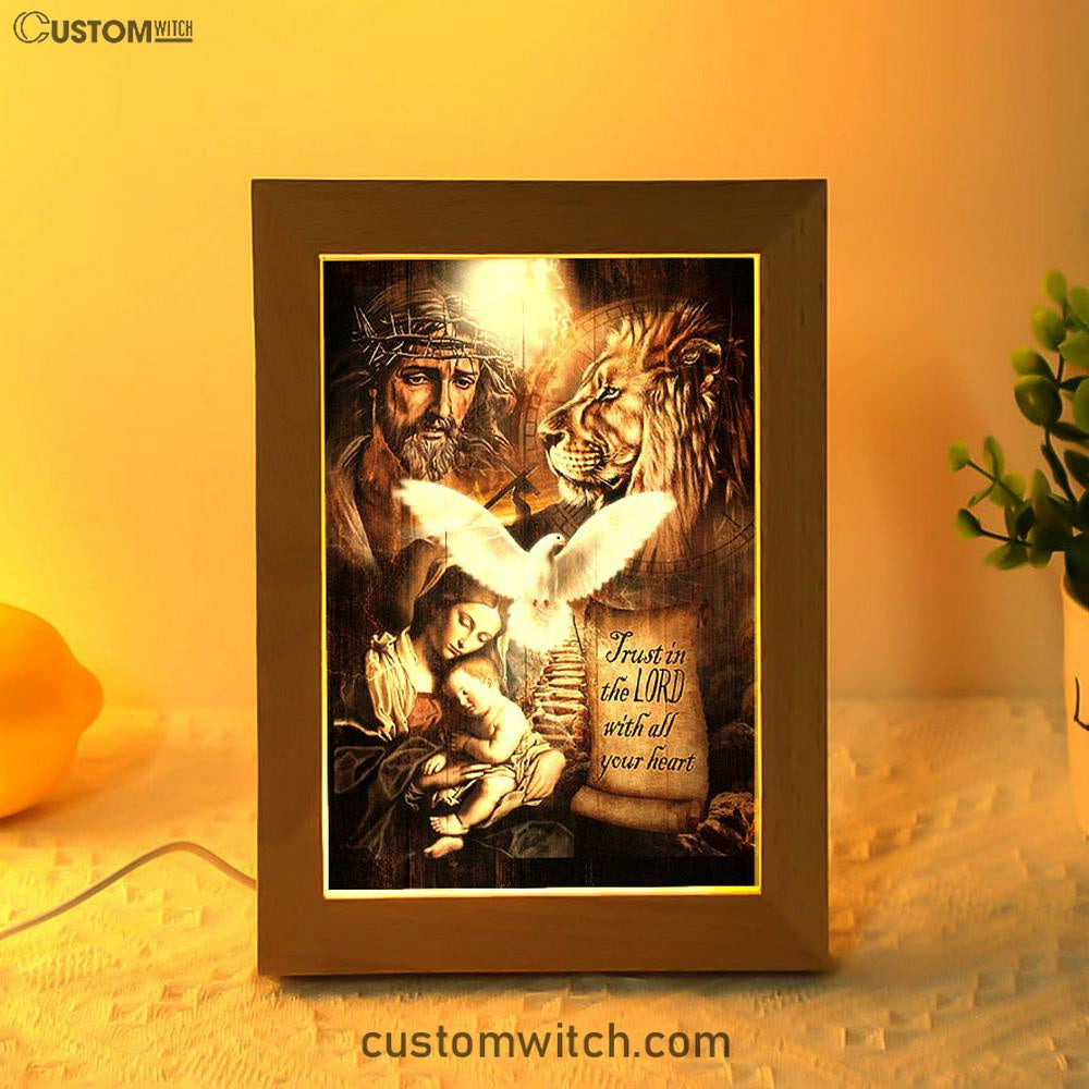 Trust In The Lord Frame Lamp - The Life Of Jesus Lion Dove Frame Lamp Art - Bible Verse Wooden Lamp - Inspirational Art - Christian Home Decor