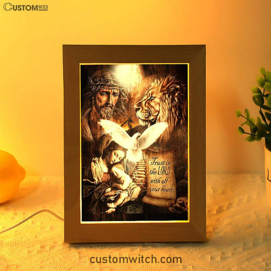 Trust In The Lord Frame Lamp - The Life Of Jesus Lion Dove Frame Lamp Art - Bible Verse Wooden Lamp - Inspirational Art - Christian Home Decor