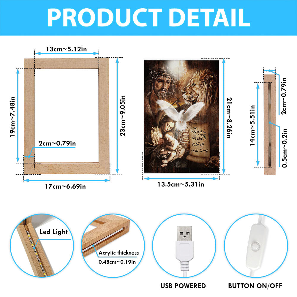Trust In The Lord Frame Lamp - The Life Of Jesus Lion Dove Frame Lamp Art - Bible Verse Wooden Lamp - Inspirational Art - Christian Home Decor