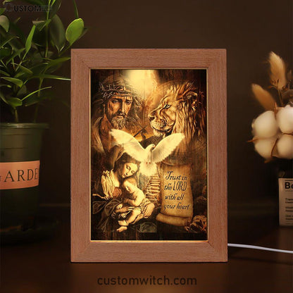 Trust In The Lord Frame Lamp - The Life Of Jesus Lion Dove Frame Lamp Art - Bible Verse Wooden Lamp - Inspirational Art - Christian Home Decor