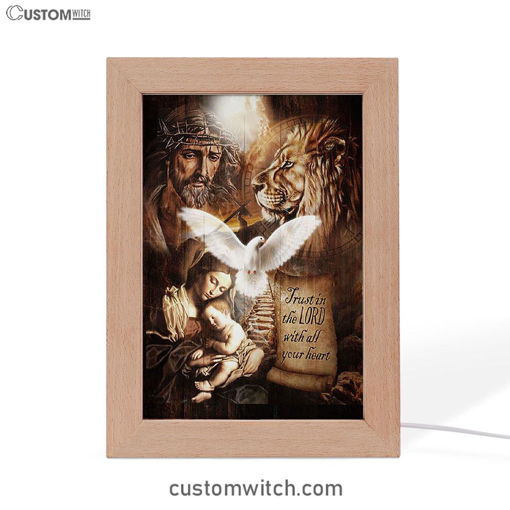 Trust In The Lord Frame Lamp - The Life Of Jesus Lion Dove Frame Lamp Art - Bible Verse Wooden Lamp - Inspirational Art - Christian Home Decor