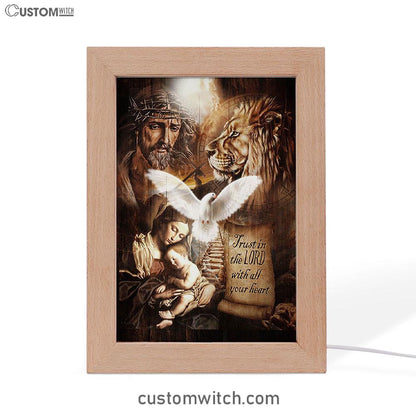 Trust In The Lord Frame Lamp - The Life Of Jesus Lion Dove Frame Lamp Art - Bible Verse Wooden Lamp - Inspirational Art - Christian Home Decor