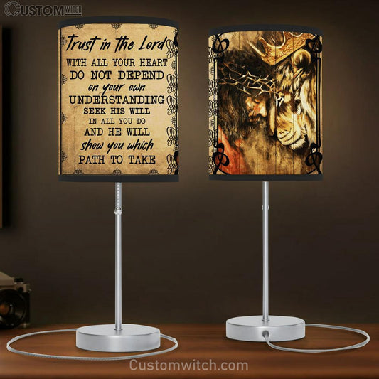 Trust In The Lord Jesus And Lion Large Table Lamb - Christian Table Lamb Prints - Religious Table Lamb Art