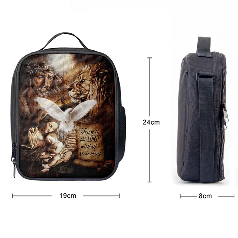 Trust In The Lord Lunch Bag For Men And Women - The Life Of Jesus Lion Dove Lunch Bag, Spiritual Christian Lunch Box For School, Work