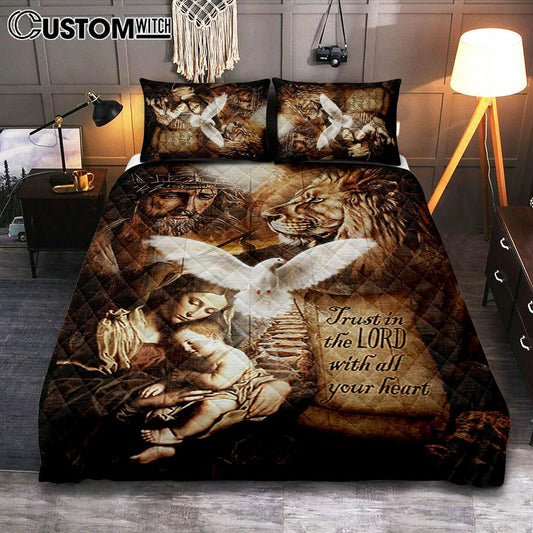 Trust In The Lord Quilt Bedding Set - The Life Of Jesus Lion Dove Quilt Bedding Set Bedroom - Bible Verse Quilt Bedding Set Art - Christian Home Decor