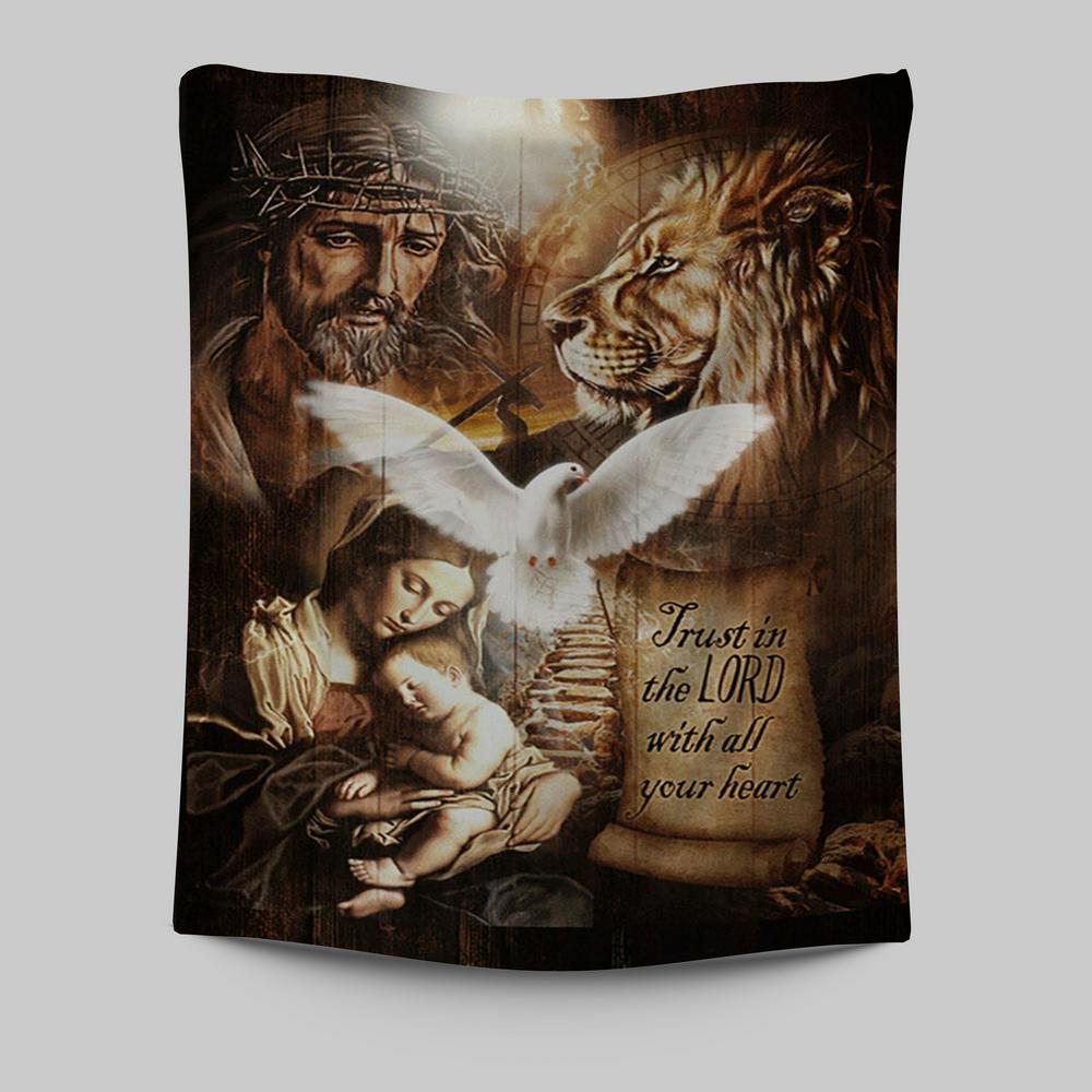 Trust In The Lord Tapestry - The Life Of Jesus Lion Dove Tapestry Wall Art - Bible Verse Tapestry Art - Inspirational Art -  Christian Indoor Wall Tapestries