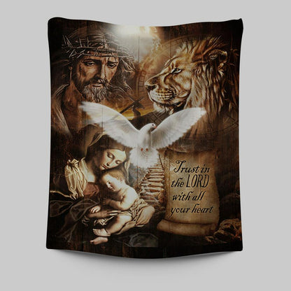 Trust In The Lord Tapestry - The Life Of Jesus Lion Dove Tapestry Wall Art - Bible Verse Tapestry Art - Inspirational Art -  Christian Indoor Wall Tapestries