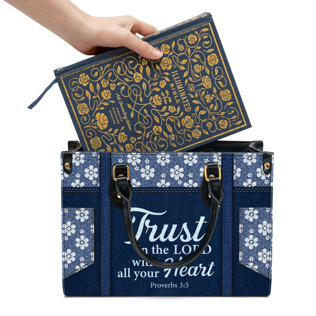 Trust In The Lord With All Your Heart Leather Bag With Handle, Religious Gifts For Women