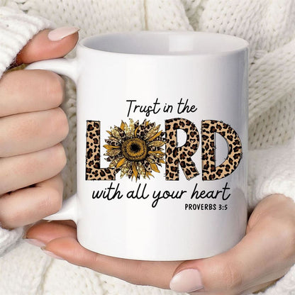 Trust In The Lord With All Your Heart Leopard Coffee Mug, Christian Mug, Bible Mug, Faith Gift, Encouragement Gift