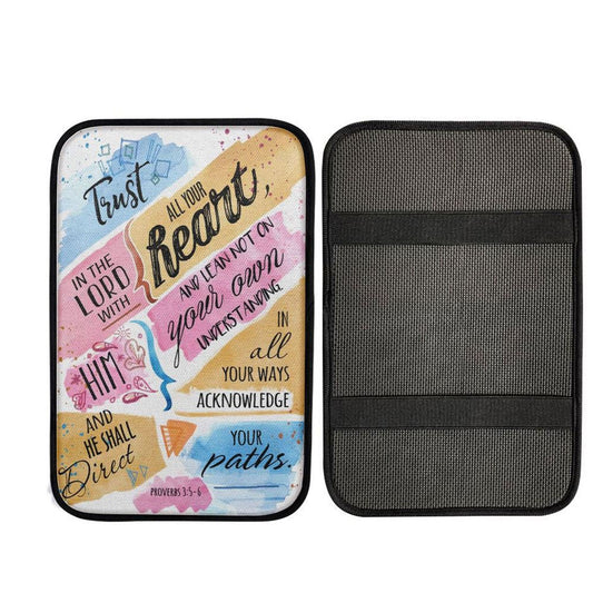 Trust In The Lord With All Your Heart Proverbs 35-6 Bible Verse Car Center Console Cover, Cross Car Interior Accessories
