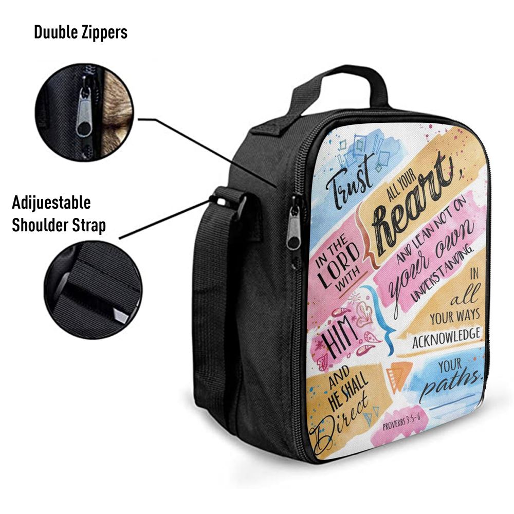 Trust In The Lord With All Your Heart Proverbs 35-6 Bible Verse Lunch Bag For Men And Women, Spiritual Christian Lunch Box For School, Work