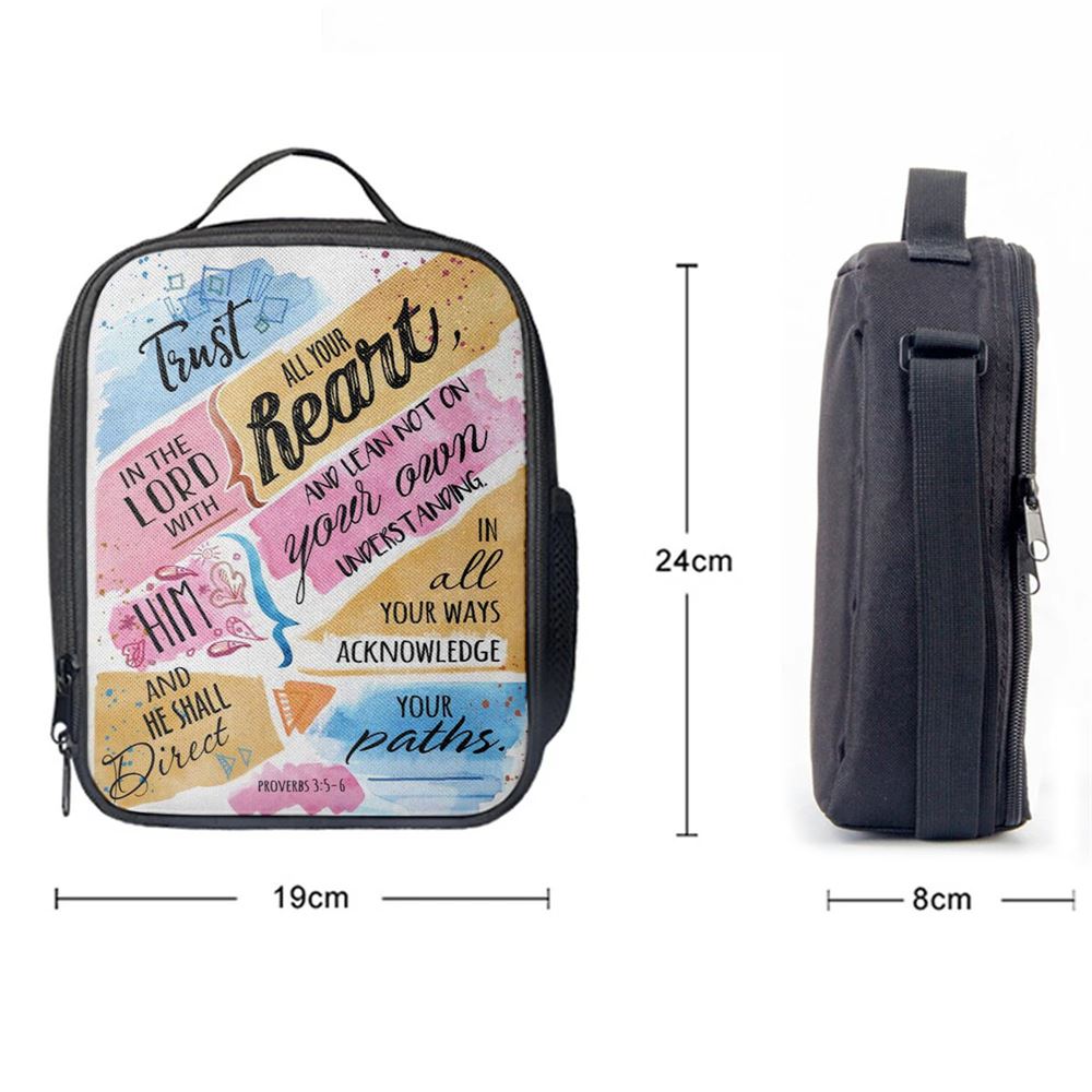 Trust In The Lord With All Your Heart Proverbs 35-6 Bible Verse Lunch Bag For Men And Women, Spiritual Christian Lunch Box For School, Work