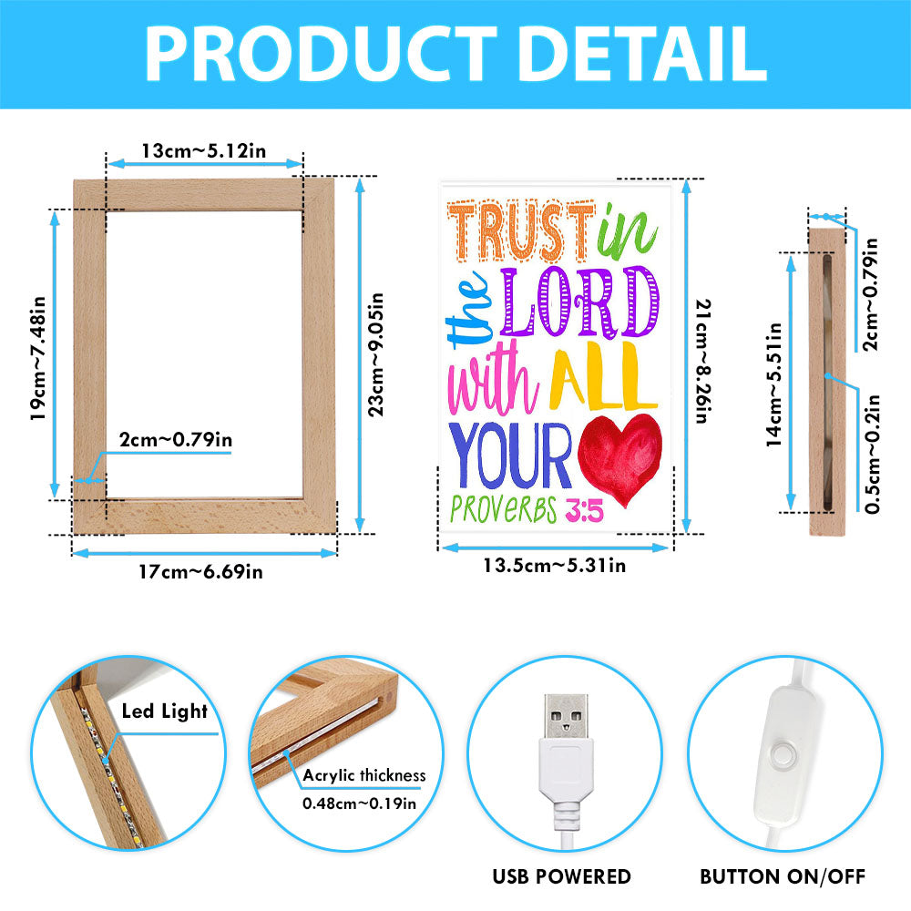 Trust In The Lord With All Your Heart Proverbs 3 15 Frame Lamp Prints - Christian Night Light Decor