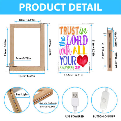 Trust In The Lord With All Your Heart Proverbs 3 15 Frame Lamp Prints - Christian Night Light Decor