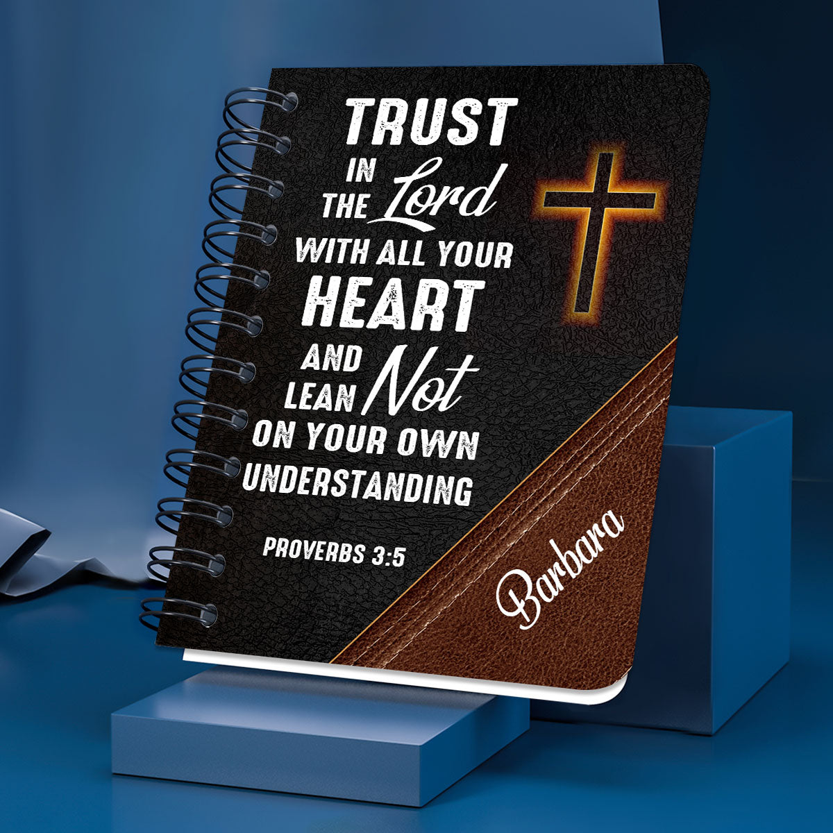 Trust In The Lord With All Your Heart, Unique Personalized Spiral Journal, Christian Art Gifts Journal