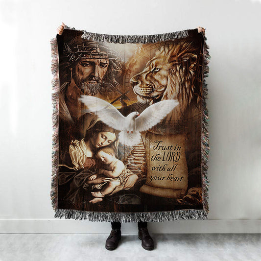 Trust In The Lord Woven Blanket - The Life Of Jesus Lion Dove Woven Throw Blanket - Bible Verse Woven Blanket Art - Inspirational Art - Christian Home Decor