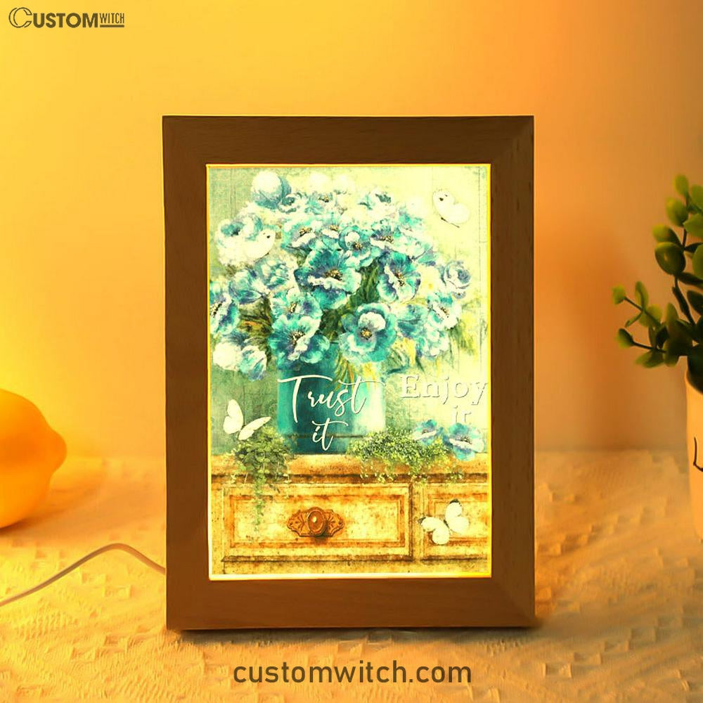 Trust It Enjoy It God Frame Lamp Prints - Christian Decor - Bible Verse Wooden Lamp