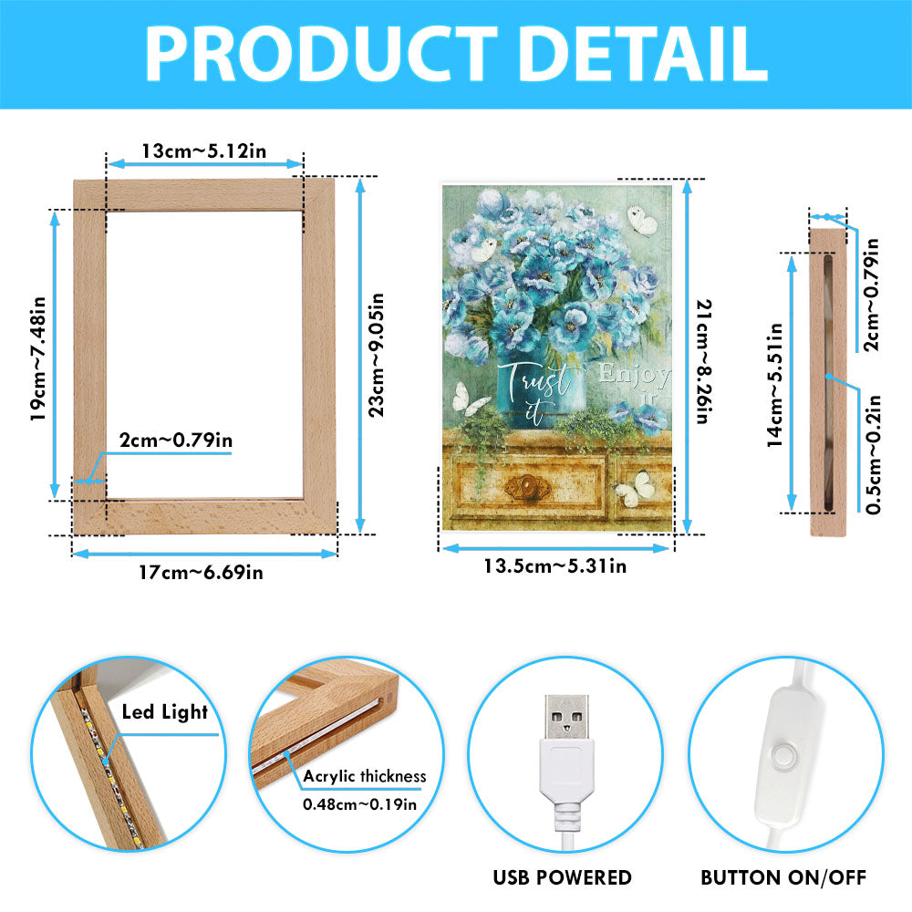 Trust It Enjoy It God Frame Lamp Prints - Christian Decor - Bible Verse Wooden Lamp