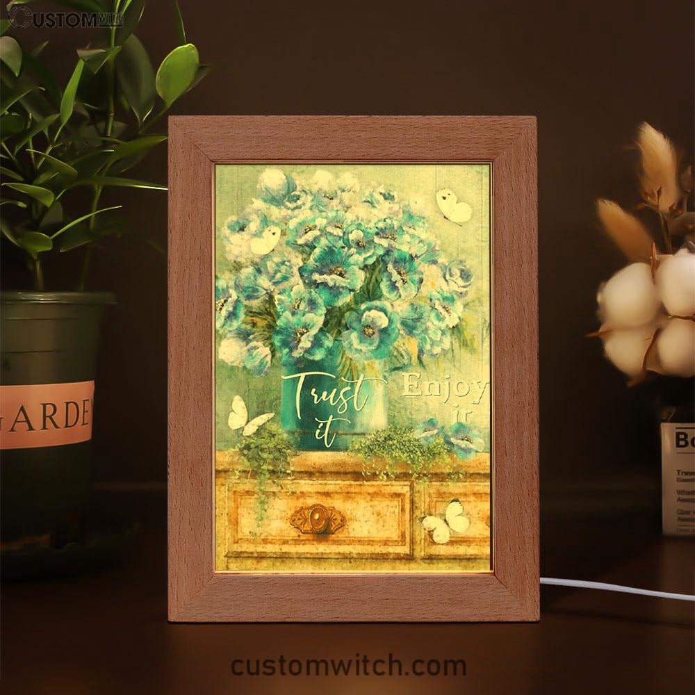 Trust It Enjoy It God Frame Lamp Prints - Christian Decor - Bible Verse Wooden Lamp