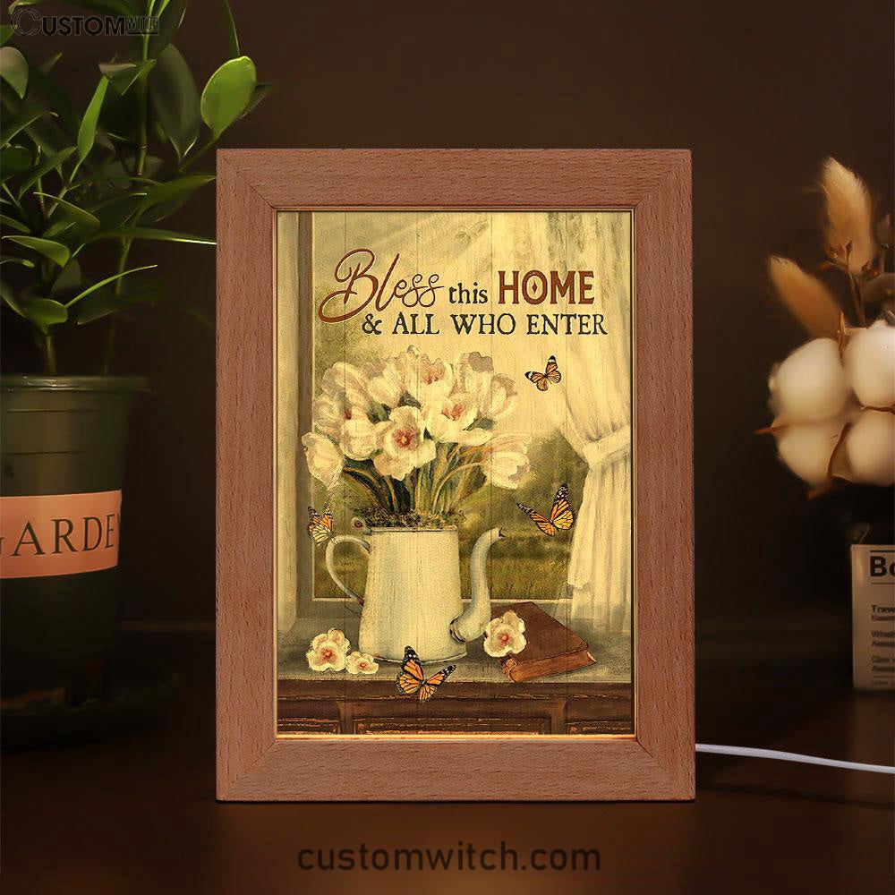Tulip Butterfly Bless This Home Frame Lamp Art - Christian Art - Bible Verse Art - Religious Home Decor
