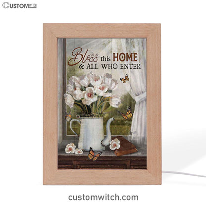 Tulip Butterfly Bless This Home Frame Lamp Art - Christian Art - Bible Verse Art - Religious Home Decor