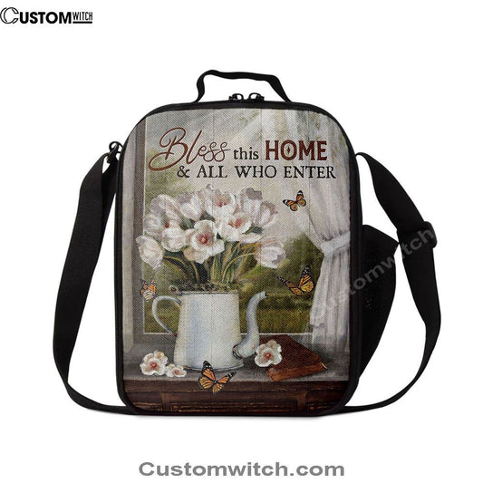 Tulip Butterfly Bless This Home Lunch Bag For Men And Women, Spiritual Christian Lunch Box For School, Work