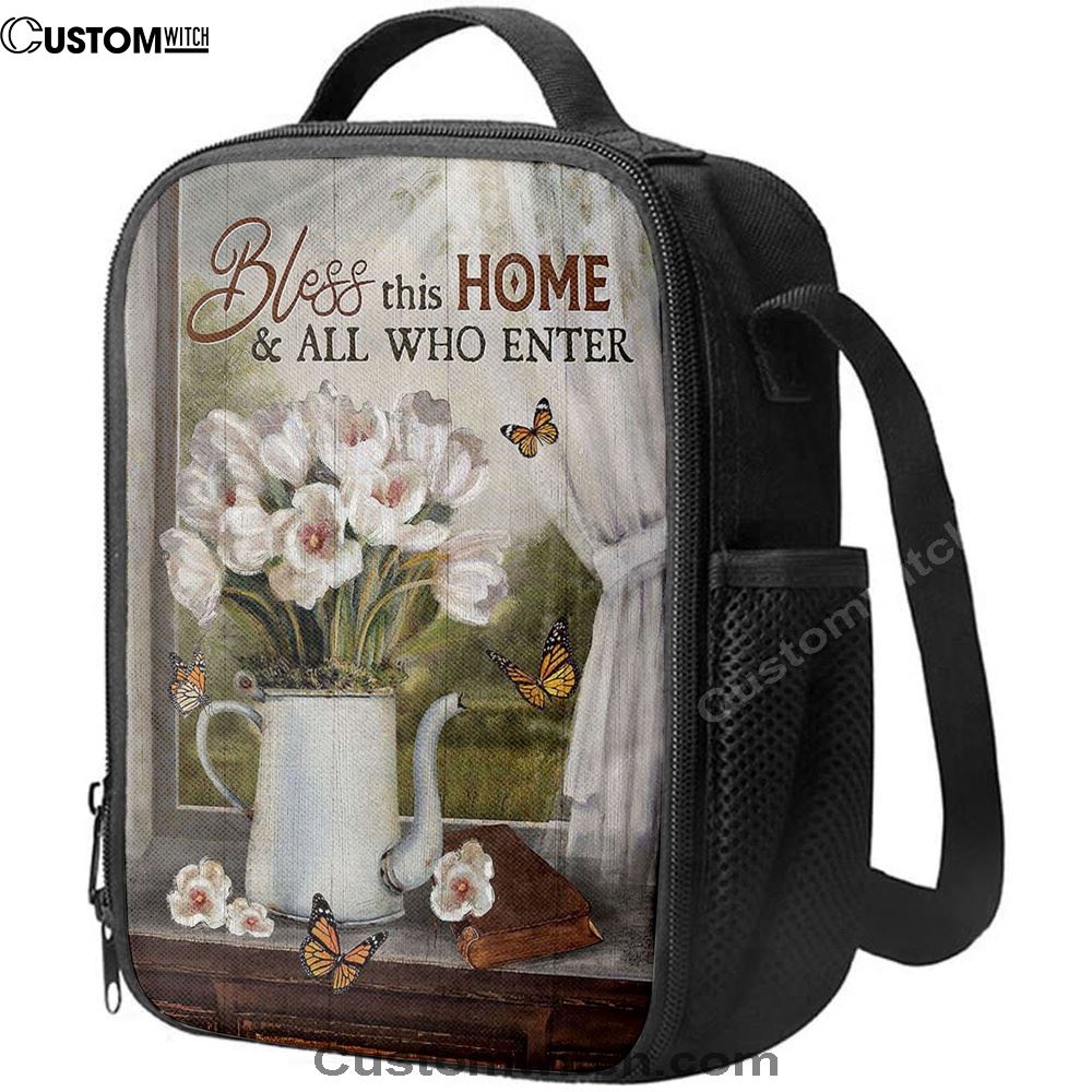 Tulip Butterfly Bless This Home Lunch Bag For Men And Women, Spiritual Christian Lunch Box For School, Work