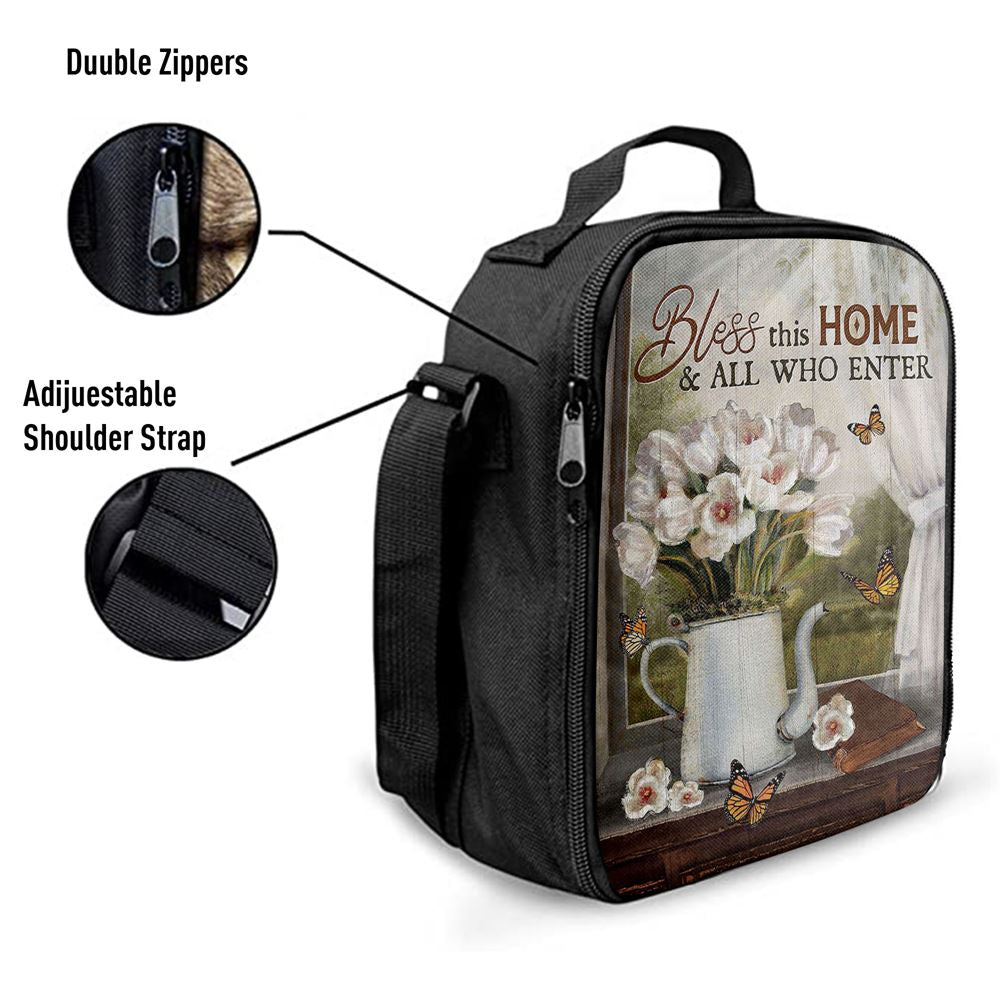 Tulip Butterfly Bless This Home Lunch Bag For Men And Women, Spiritual Christian Lunch Box For School, Work