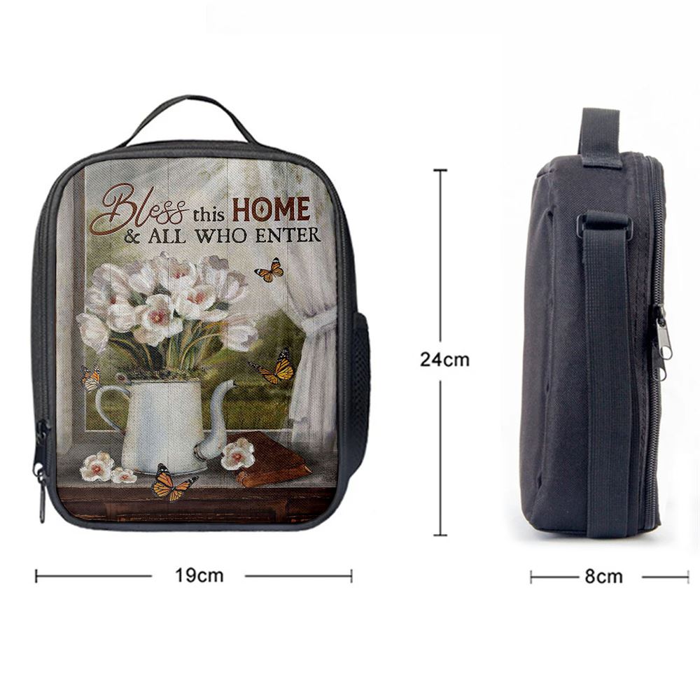 Tulip Butterfly Bless This Home Lunch Bag For Men And Women, Spiritual Christian Lunch Box For School, Work