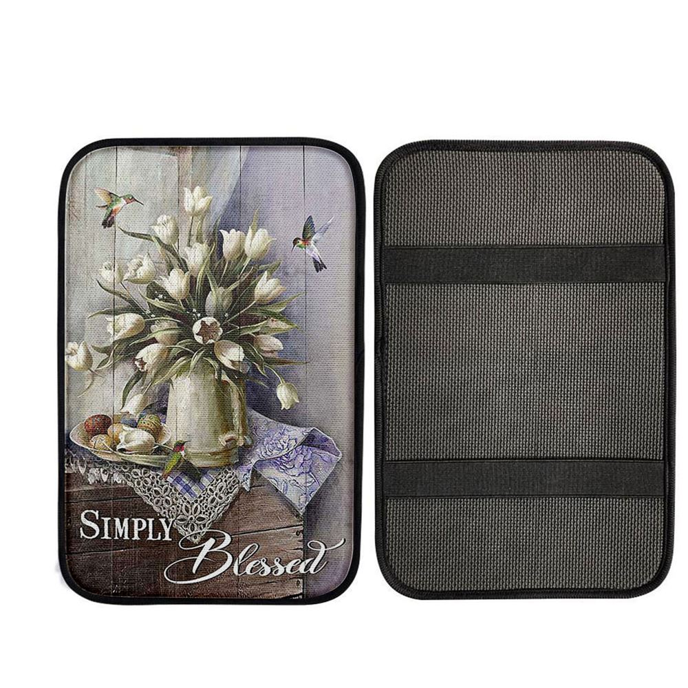 Tulip Vase Hummingbird Still Life - Simply Blessed Car Center Console Cover, Christian Car Interior Accessories